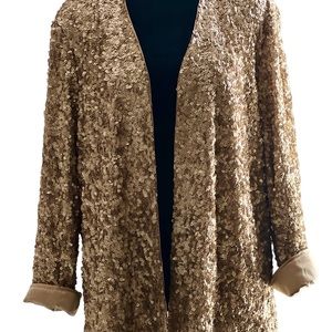 CHICO’S GOLD SEQUIN LONG SLEEVE JACKET. NWOT CHICO SIZE 3 (14-16). Never worn!